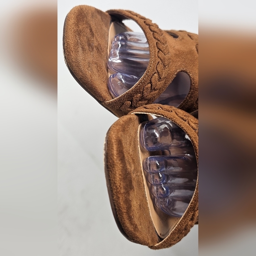 Comfort View WMNS Darlene Brown Faux Suede Chunky Heel Braided Zip Sandal SZ 9WW - Picture 3 of 14